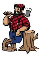 lumberjack lean on the wood log vector