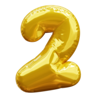 3d Golden Balloon Number 2 png