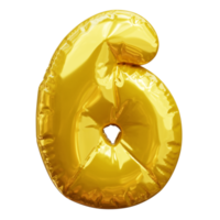 3d Golden Balloon Number 6 png