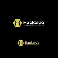 hacker logo con píxel estilo, píxel logo moderno tecnología vector