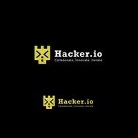 hacker logo con píxel estilo, píxel logo moderno tecnología vector