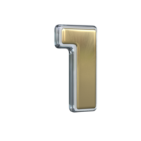 Number 1 3D rendering with gold and glass materials png