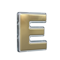 Letter e 3D rendering with Gold and Glass materials png