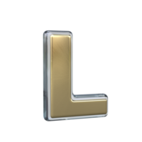 Letter l 3D rendering with Gold and Glass materials png