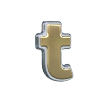 Letter t 3D rendering with Gold and Glass materials png