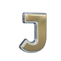 Letter j 3D rendering with Gold and Glass materials png