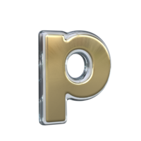 Letter p 3D rendering with Gold and Glass materials png