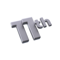 Number 11th 3D rendering with Silver color png