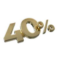 40 percent 3D rendering with Gold color png