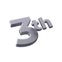 Number 3th 3D rendering with Silver color png