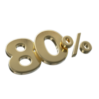 80 percent 3D rendering with Gold color png