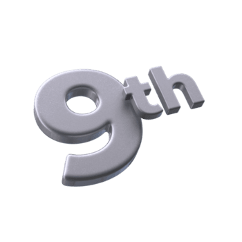 número 9º 3d Renderização com prata cor png