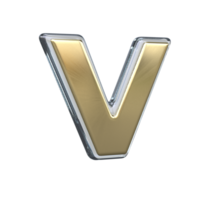 Letter v 3D rendering with Gold and Glass materials png