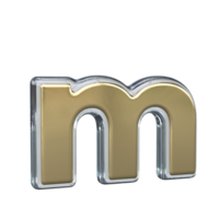 Letter m 3D rendering with Gold and Glass materials png