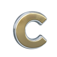 Letter c 3D rendering with Gold and Glass materials png