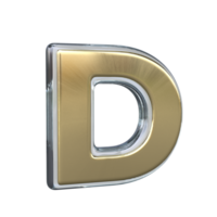 Letter d 3D rendering with Gold and Glass materials png