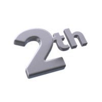 Number 2th 3D rendering with Silver color png