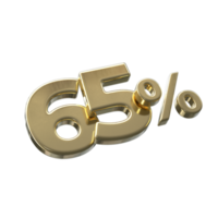 65 percent 3D rendering with Gold color png