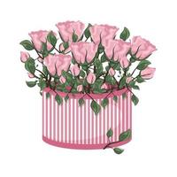 ramo de flores de rosas en un cartulina a rayas cesta en un transparente antecedentes.