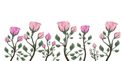 Realistic vector elements set of pink roses. Pink rose flower bud and open flower isolated on transparent background.Vector illustration.