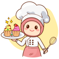 fofa mulher chefe de cozinha com bolo png