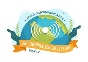 mundo telecomunicación y información sociedad día en mayo 17 ilustración con comunicaciones red a través de tierra globo en mano dibujado plantillas vector