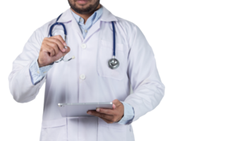 male doctor is holding stethoscope into the camera png