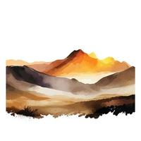 watercolor landscape of a mountain range at dawn.Hand drawn illustration, Free Vector