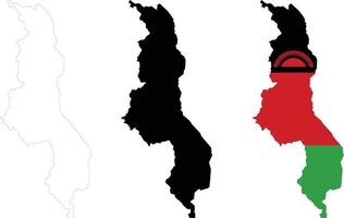 Map Malawi on white background. Malawi Map Outline. Malawi vector map with the flag inside.