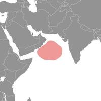 Arabian Sea on the world map. Vector illustration.