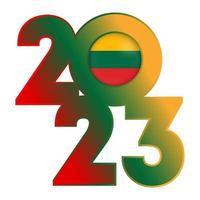 Happy New Year 2023 banner with Lithuania flag inside. Vector illustration.