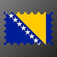 Postage stamp with Bosnia and Herzegovina flag. Vector illustration.