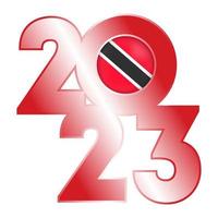 contento nuevo año 2023 bandera con trinidad y tobago bandera adentro. vector ilustración.
