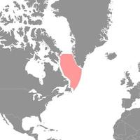 Labrador Sea on the world map. Vector illustration.