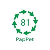 cartón de papel. códigos de reciclaje 81 pappet. signo de materiales compuestos. ilustración vectorial vector