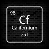 Californium neon symbol. Chemical element of the periodic table. Vector illustration.