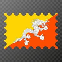 Postage stamp with Bhutan flag. Vector illustration.