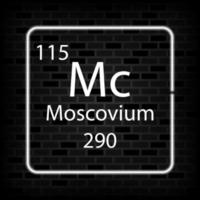 Moscovium neon symbol. Chemical element of the periodic table. Vector illustration.