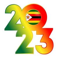 Happy New Year 2023 banner with Zimbabwe flag inside. Vector illustration.