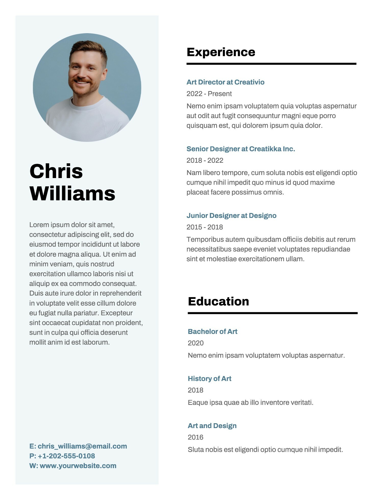 Light Blue Editable Resume Template