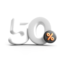 3D render 50 Percentage sale discount white color transparent for shop png