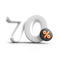 3D render 70 Percentage sale discount white color transparent for shop png
