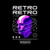 Futuristic retro design with colorful cyborg head elements. Print for screen printing or streetwear t-shirts. vector