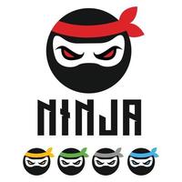 Modern vector flat design simple minimalist logo template of ninja head mascot character vector collection for brand, emblem, label, badge. Isolated on white background.