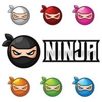 Modern vector flat design simple minimalist logo template of ninja head mascot character vector collection for brand, emblem, label, badge. Isolated on white background.