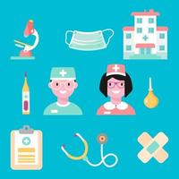 Medical set in flat style. Cartoon icons for web applications. Isolated elements, vector illustration.