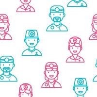 Seamless Pattern with Line Icons of Nurses and Doctors. Vector illustration.