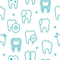 Seamless Pattern, Teeth Icons in Outline style. Vector illustration isolated on a white background.