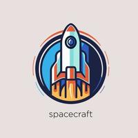 Space rocket logo design. Vector illustration of a rocket icon on gray background.