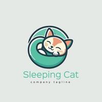 Sleeping cat logo design template. Cute pet logo concept. Vector illustration. vector flat color